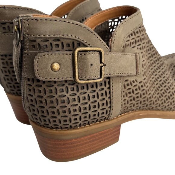SIZE 8 EUC Comfortiva Cantara Laser Cut Green Taupe Leather Boots Booties - Picture 6 of 11
